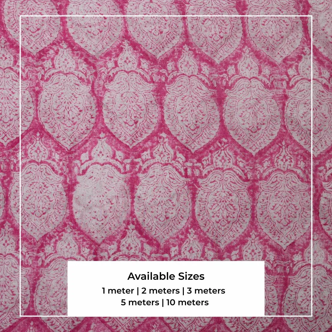 Single-Sided Hand Block Printed Mal Cotton Fabric – Pink Geometric | Sold Per Meter