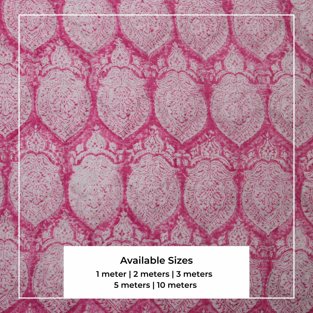 Single-Sided Block Printed Mal Cotton Fabric in Pink Geometric Pattern