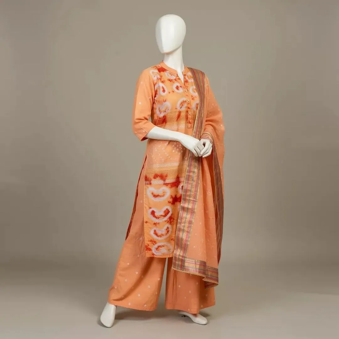 Glace Cotton Jari Patta Tie and Dye Suit Fabric for Cut Top
