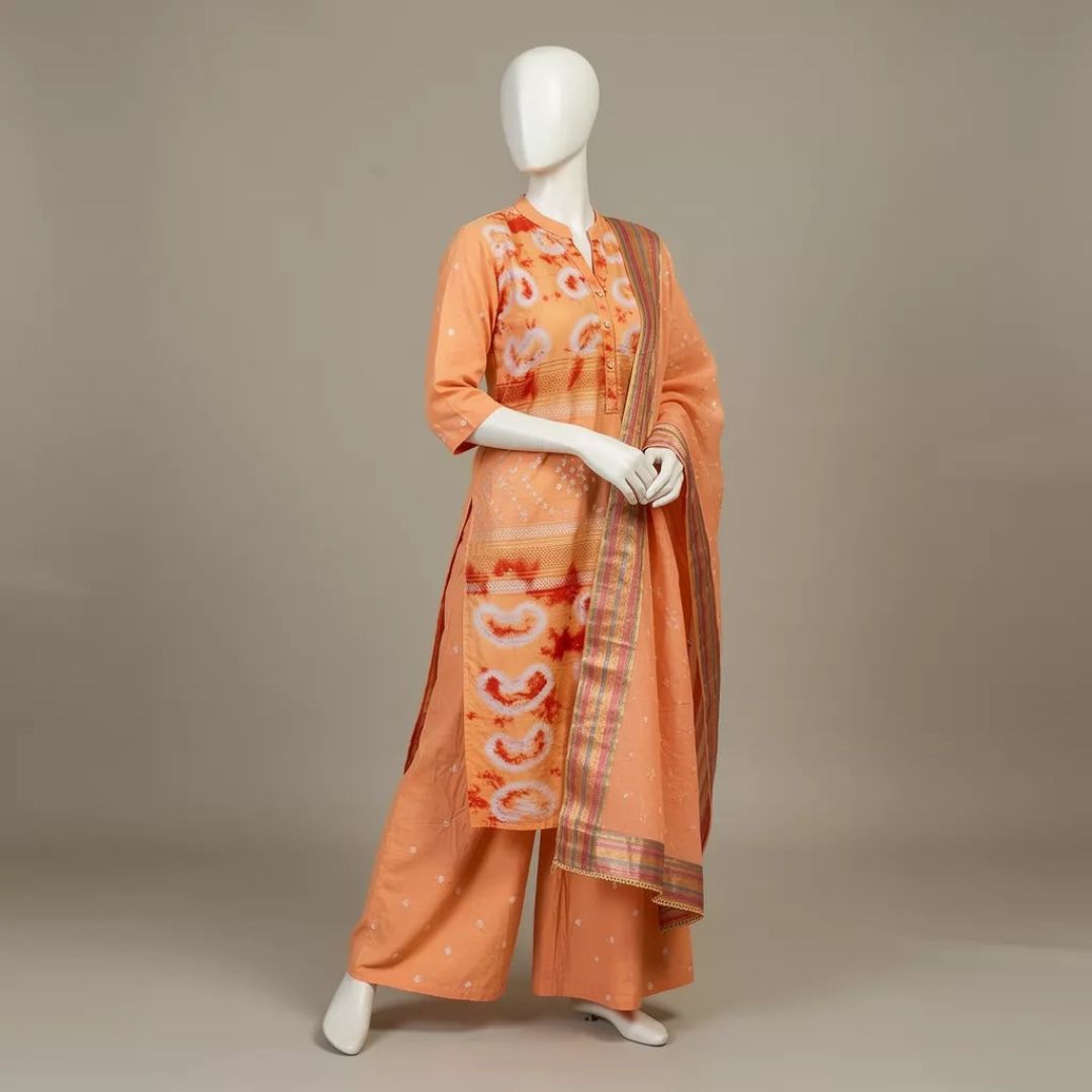 Glace Cotton Jari Patta Tie and Dye Suit Fabric for Cut Top