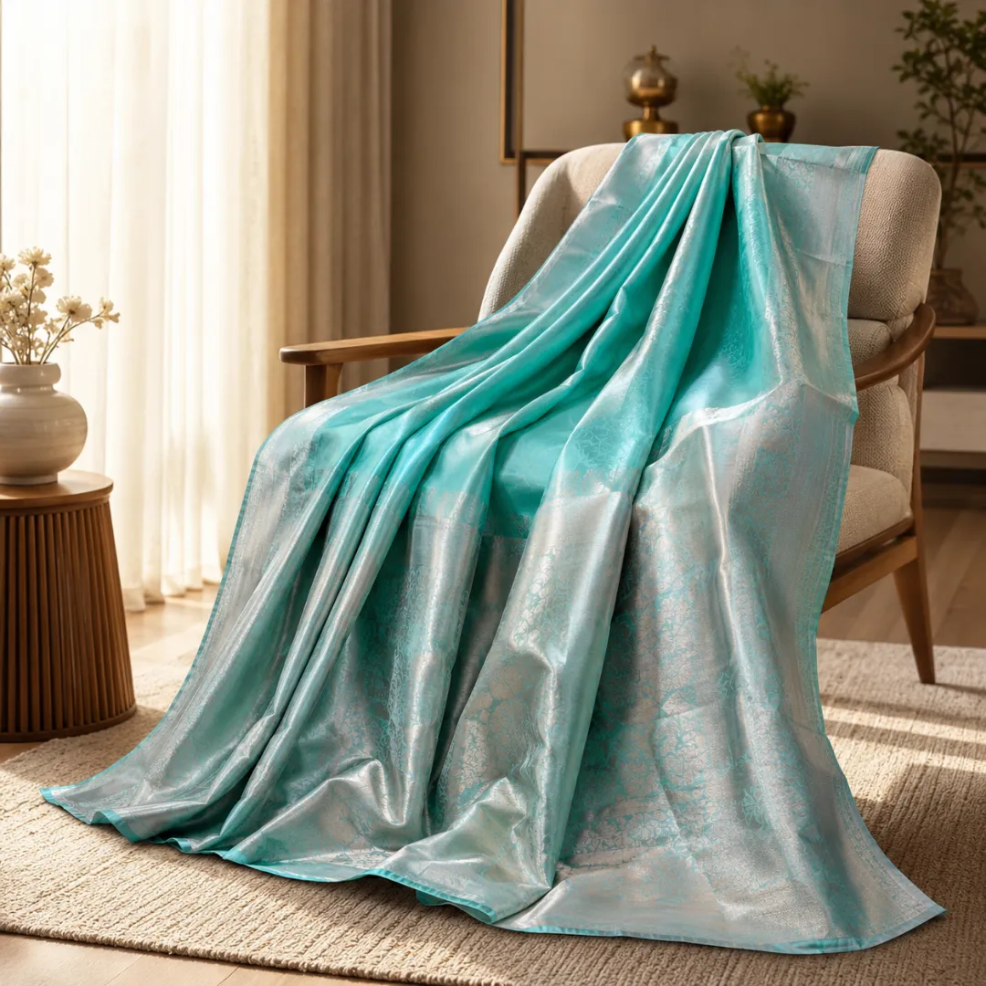 Handcrafted Sea Green Banarasi Kota Tissue Saree