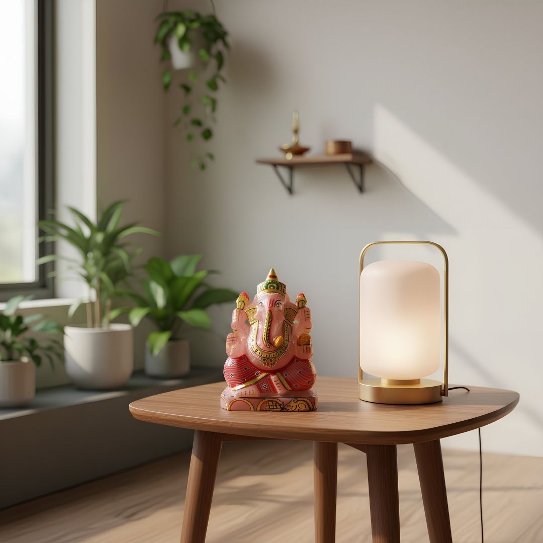 Hand-Carved Rose Quartz Ganesh Idol for Home Decor and Healing