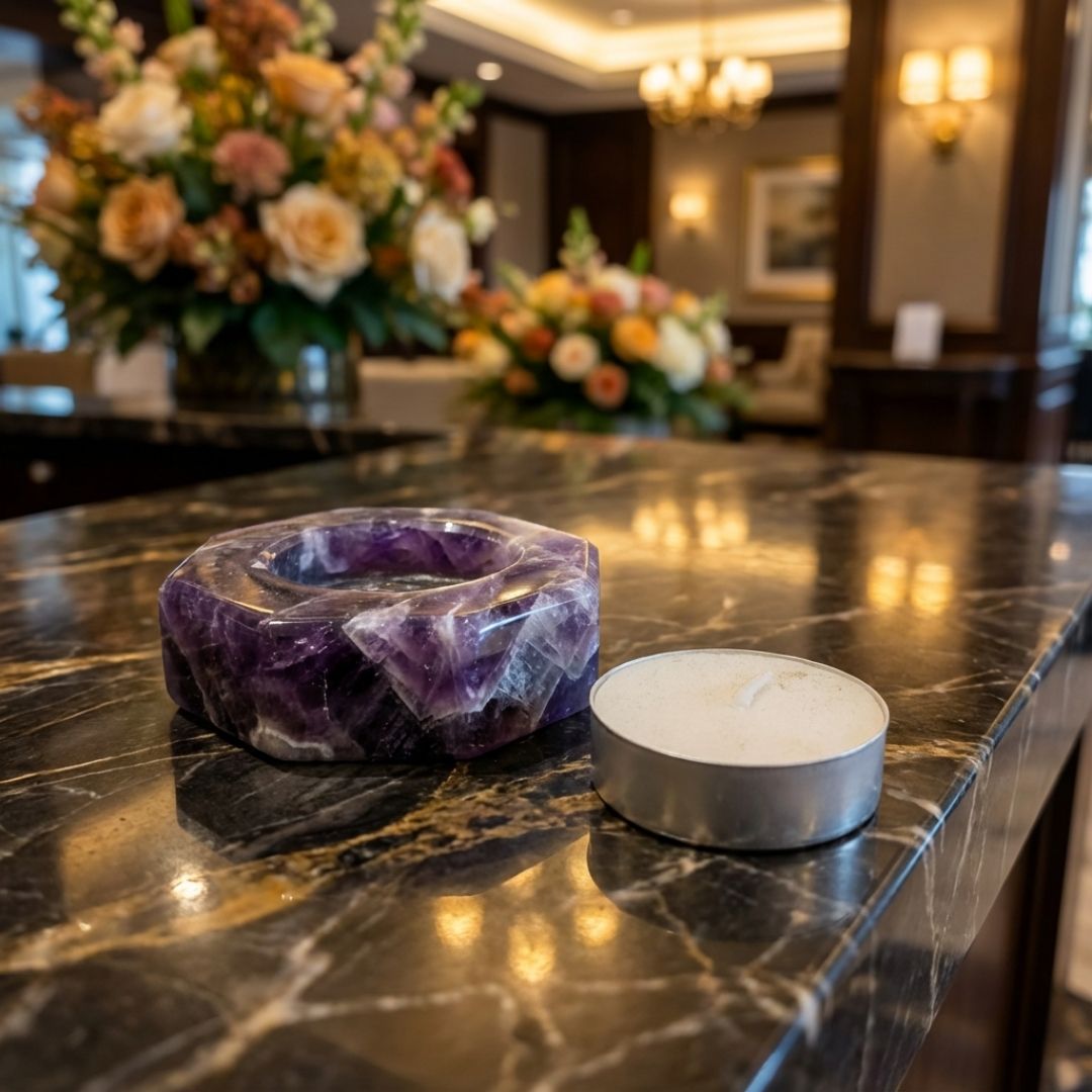 Amethyst Crystal Tea Light Holder for Home Decor and Meditation