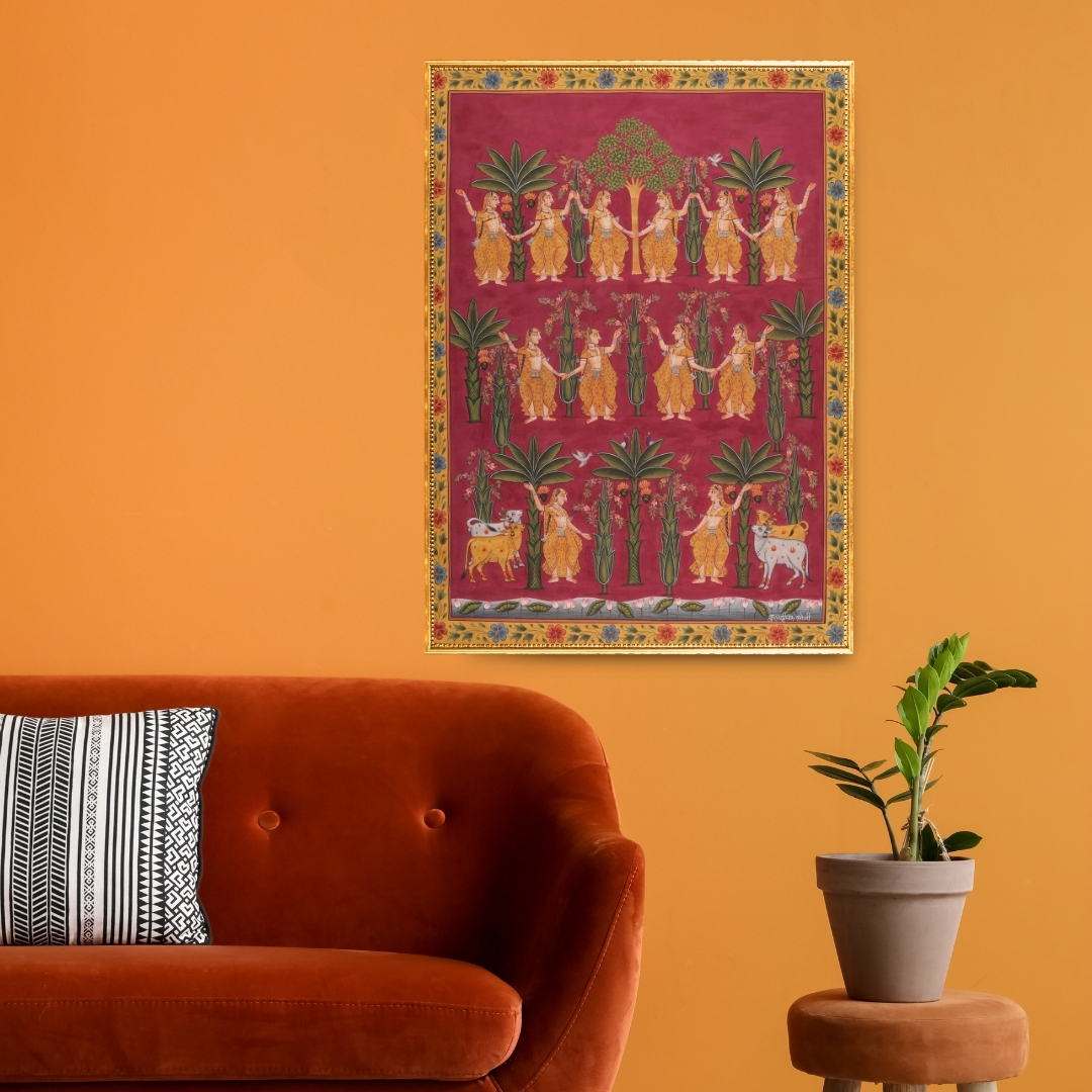 Pichwai Gopiyan & Trees Painting ( Japanese gold )