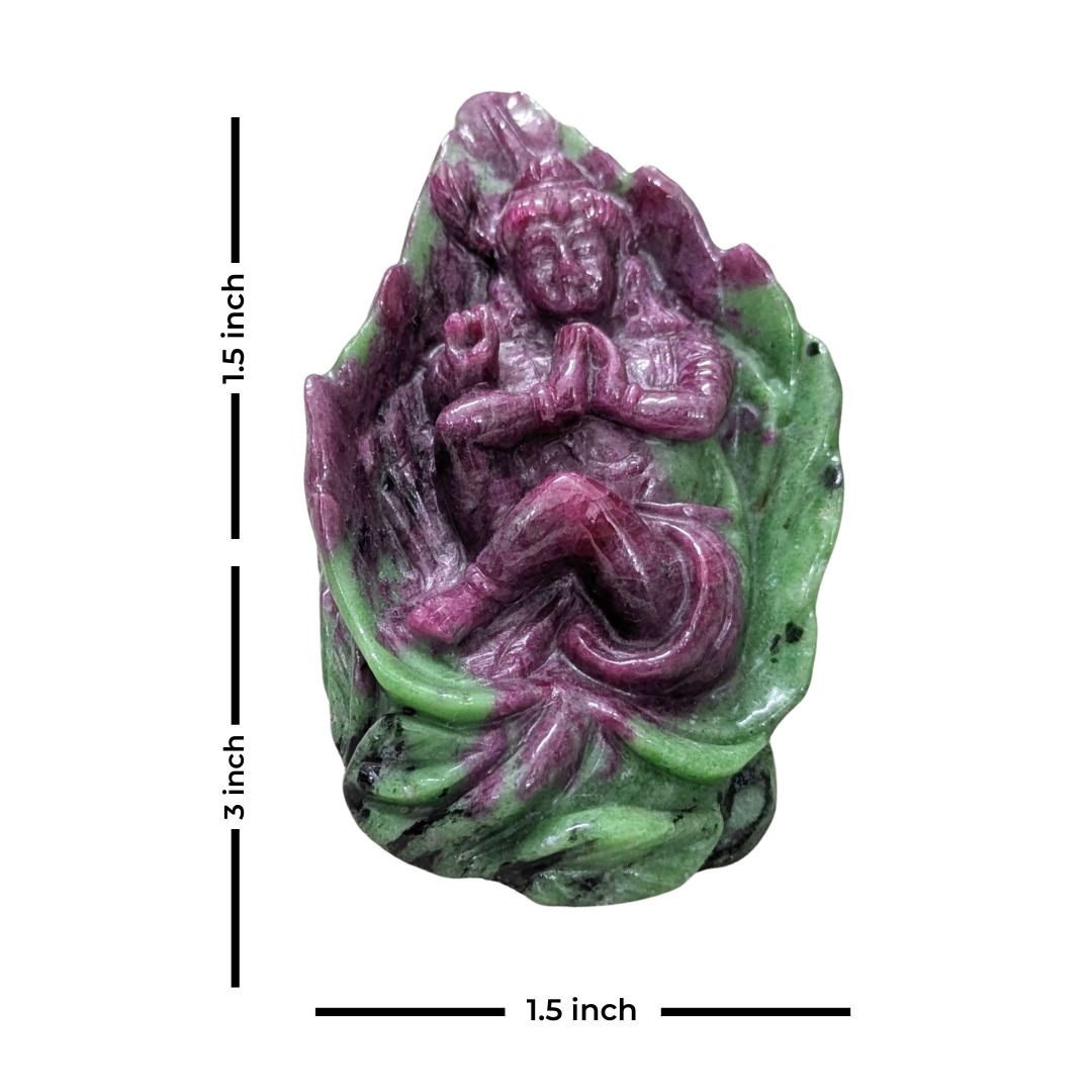 Ruby Zoisite Hand Carved Krishna Idol for Spiritual Décor