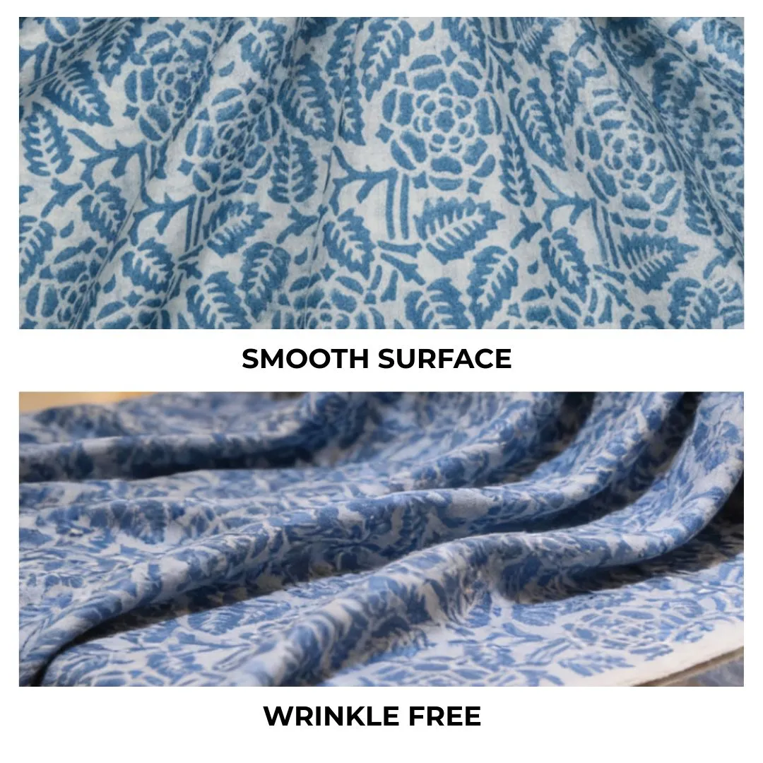 Single-Sided Hand Block Printed Mal Cotton Fabric – Indigo Floral | Sold Per Meter