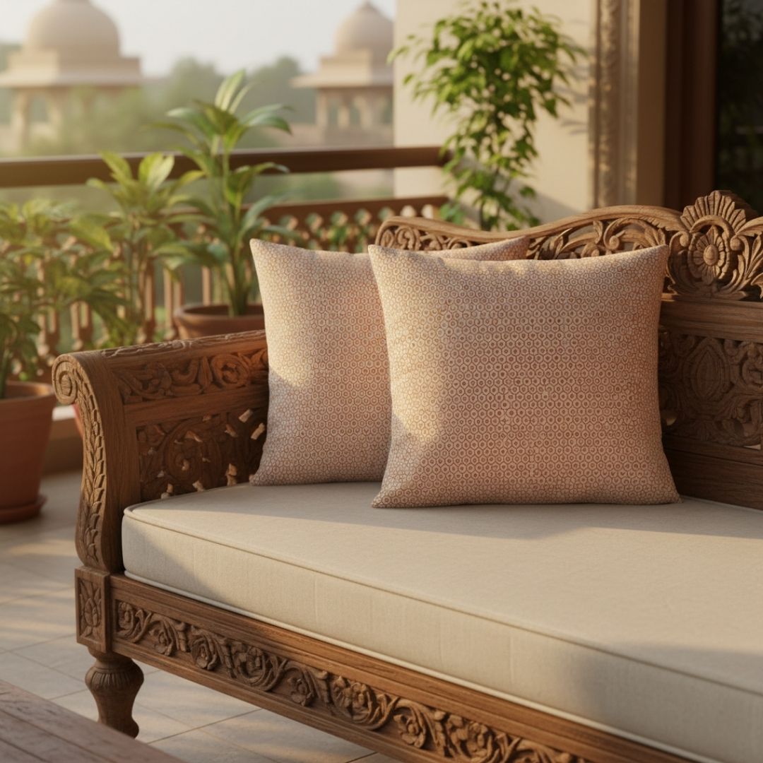 Block Printed South Cotton Cushion Cover with Subtle Geometric Pattern