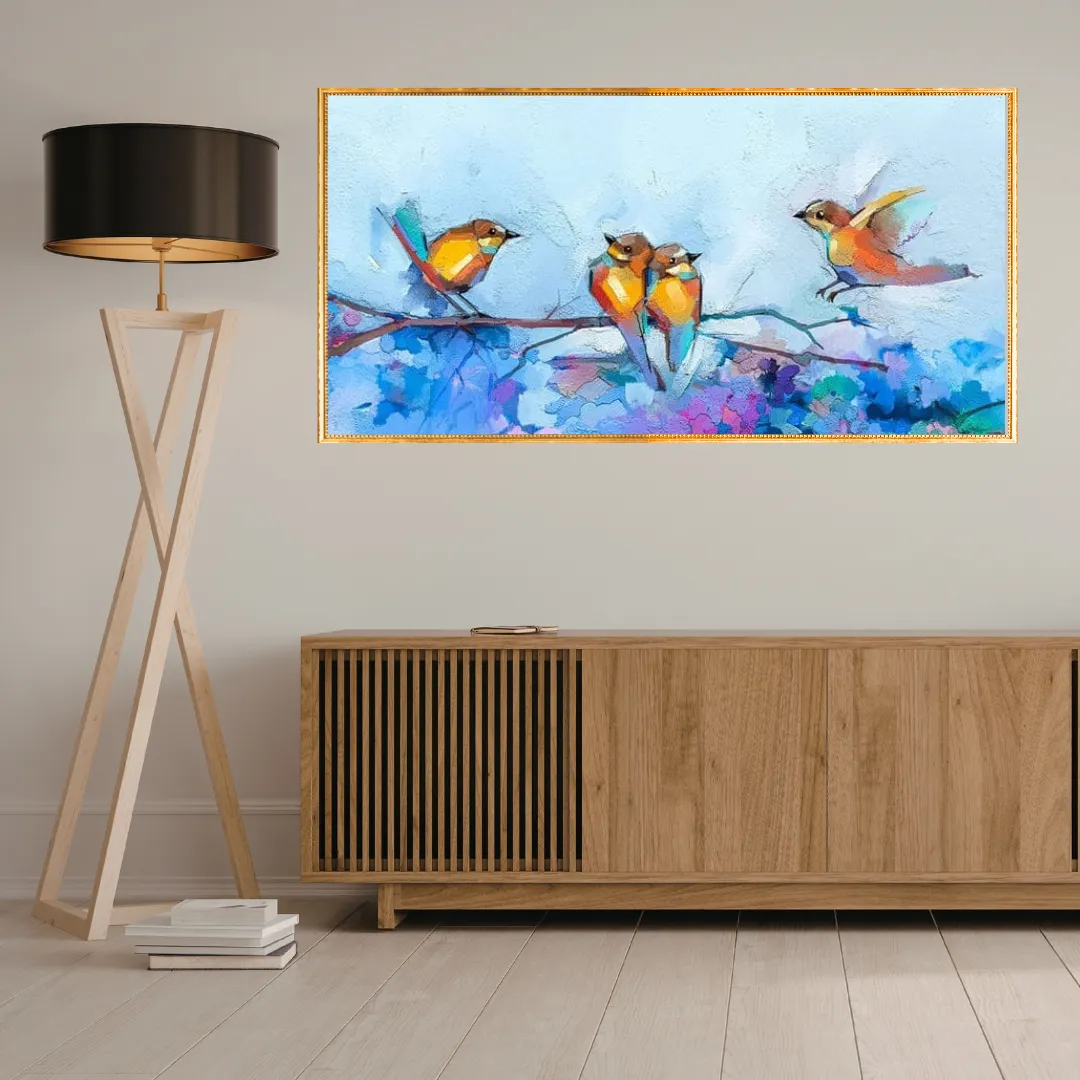 Handmade Birds Abstract Canvas Painting