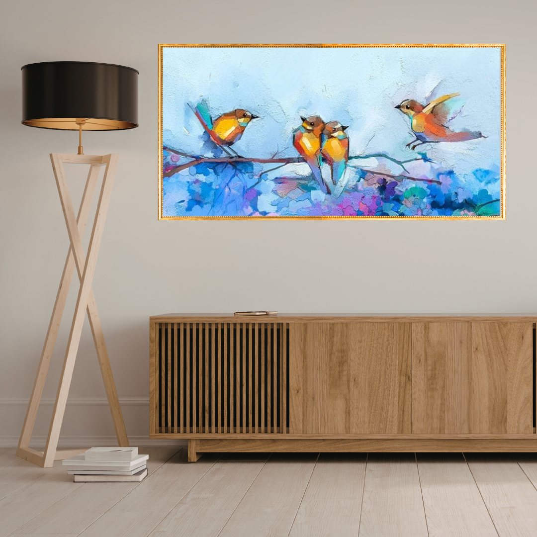 Handmade Birds Abstract Canvas Painting