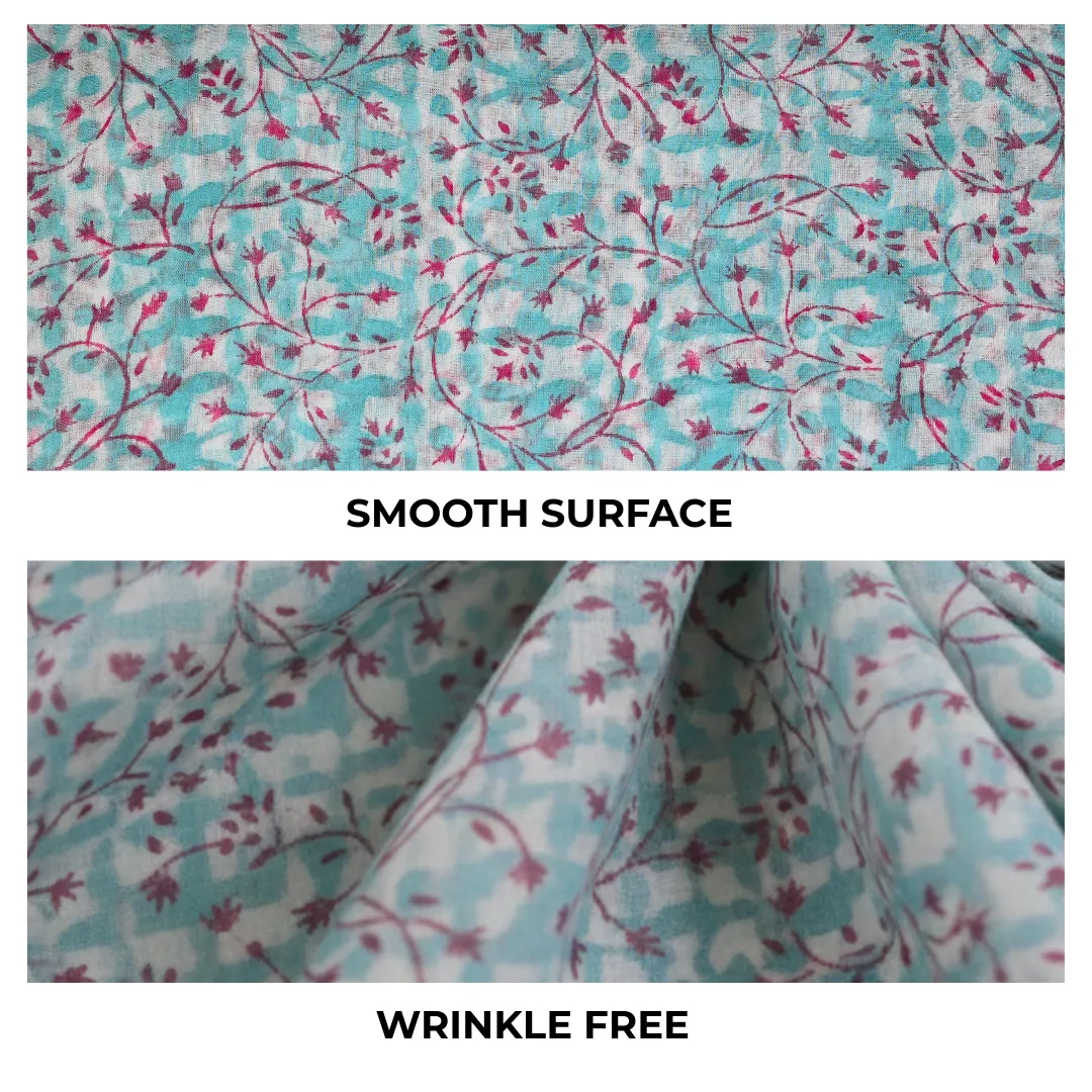 Single-Sided Hand Block Printed Mal Cotton Fabric – Soft Blue Geometric | Sold Per Meter
