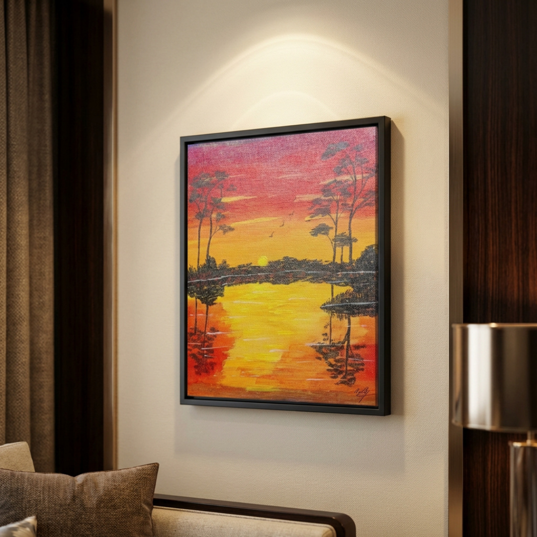Handmade Sunset Landscape Canvas Painting