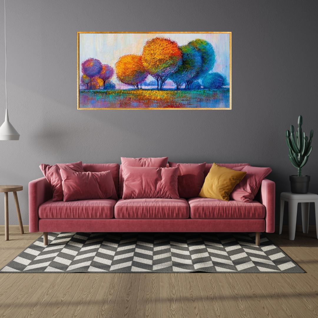 Handmade Colorful Tree Landscape Canvas Painting