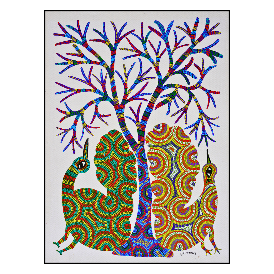 Two Peacocks Under a Tree
