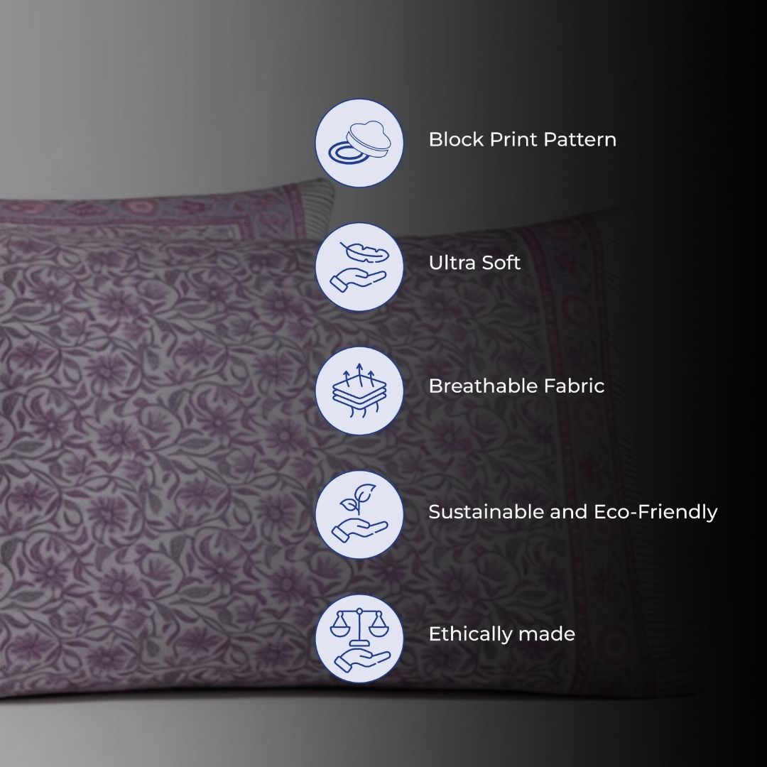 Single-Sided Block Printed Double Bedsheet in Soft Pink All-Over Pattern