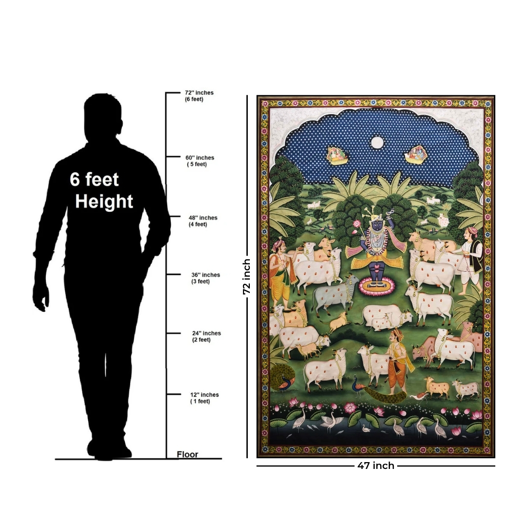 Shrinathji with Cows in Forest