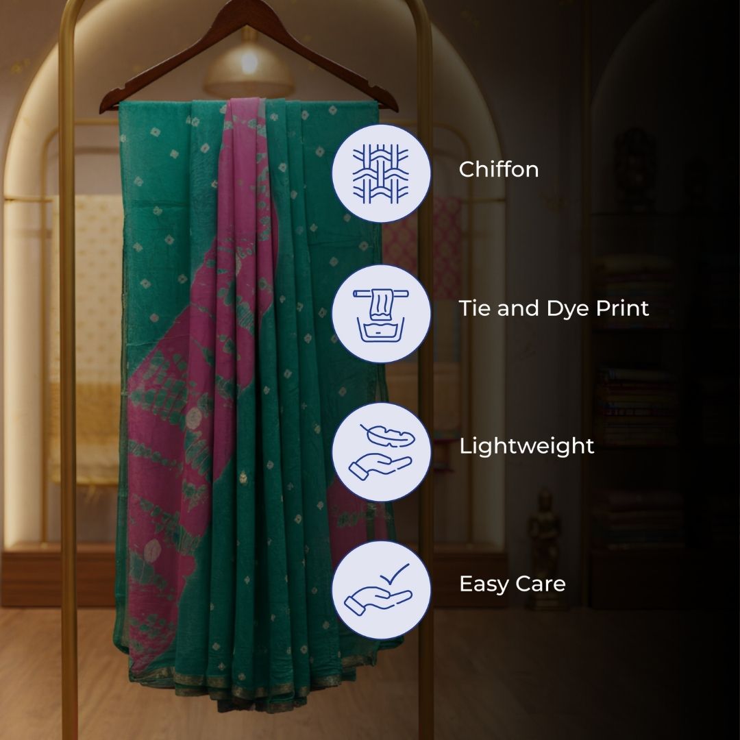 Sifon Bandhej Saree with Matching Blouse and Traditional Tie-Dye Design (Unstitched)