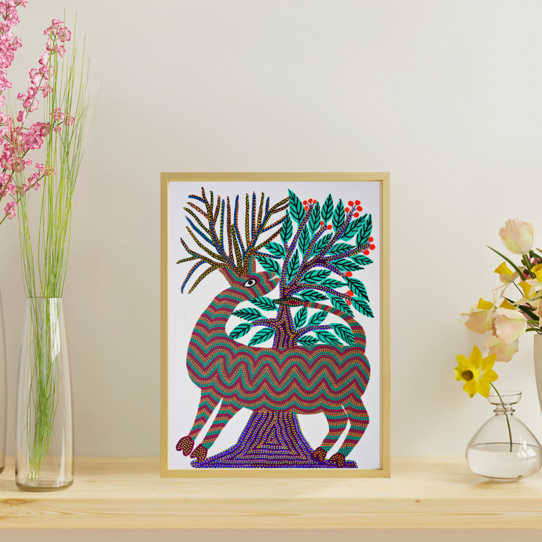 Barasingha Protecting a Tree in Forest