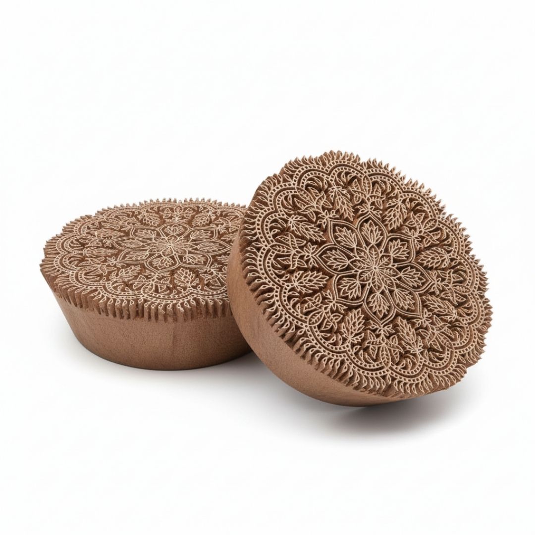 Handcrafted Gurjan Wood Mandala Block for Printing and Textile Art