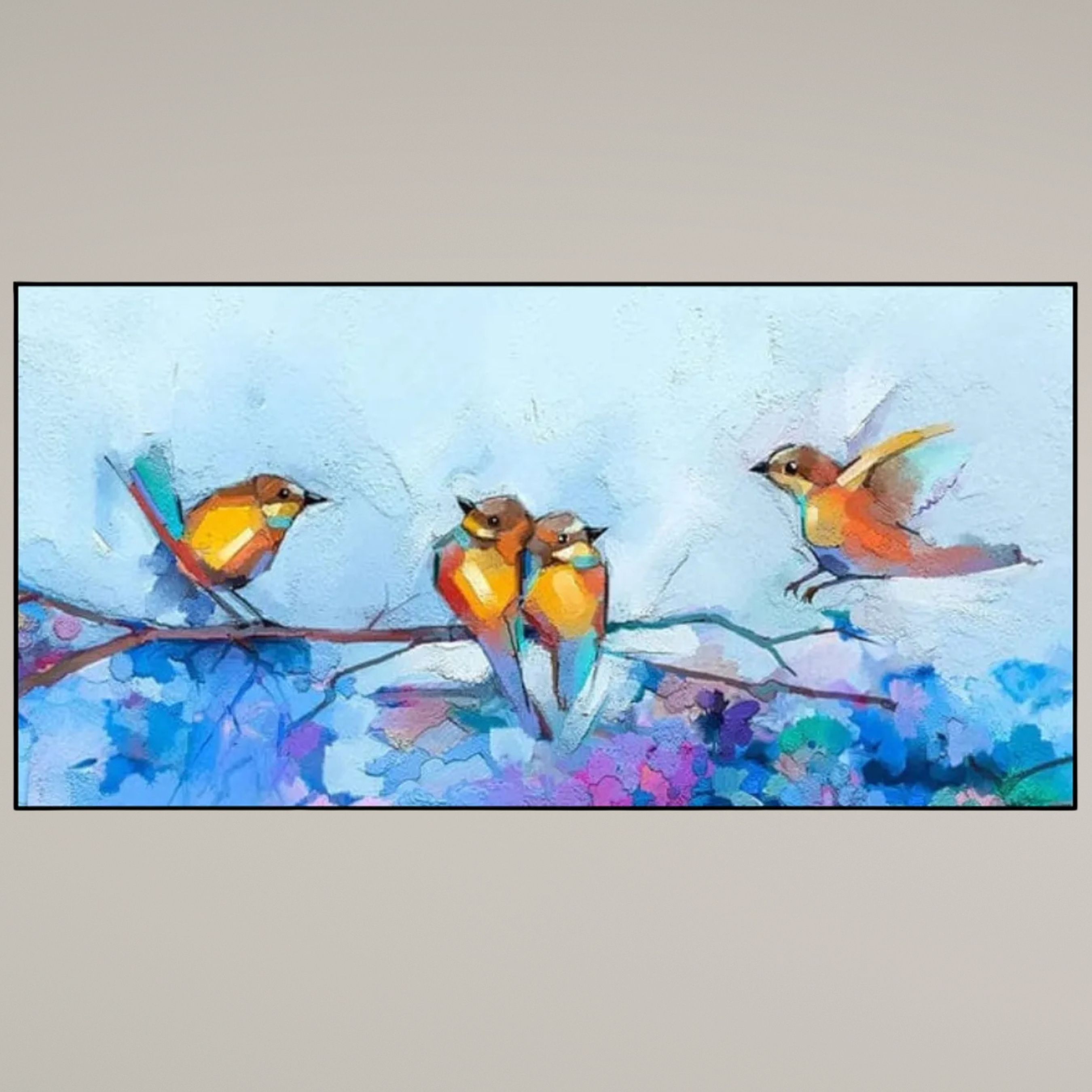 Handmade Birds Abstract Canvas Painting
