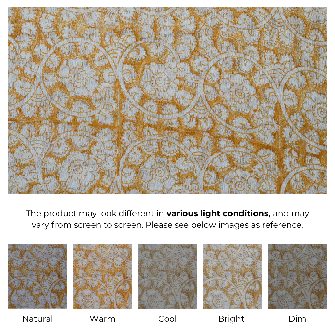 Single-Sided Block Printed Mal Cotton Fabric in Mustard Floral Pattern