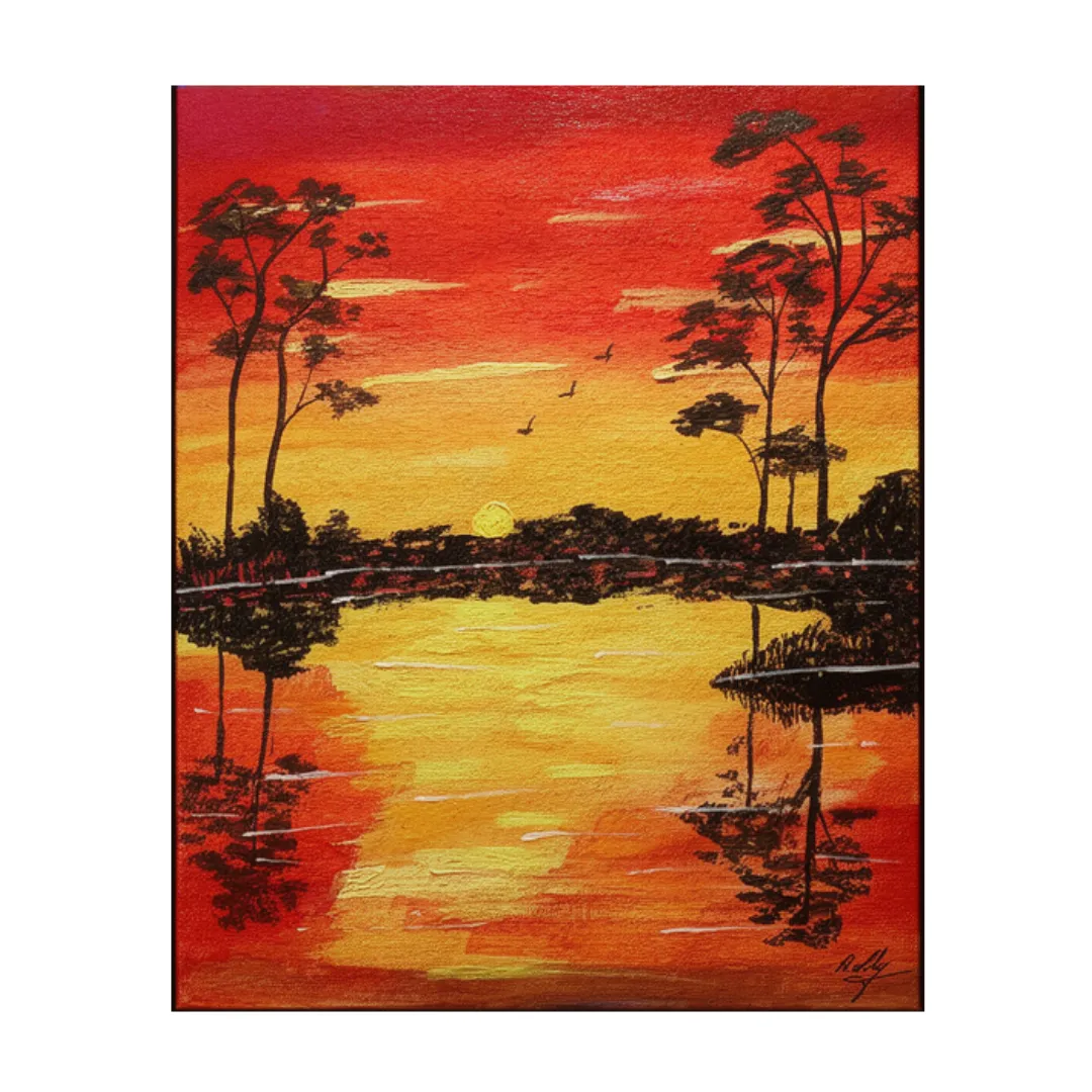 Handmade Sunset Landscape Canvas Painting