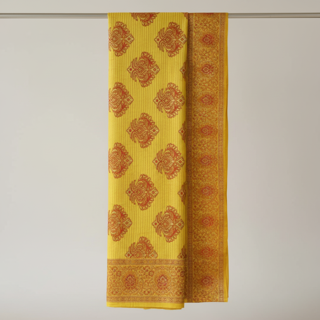 Traditional Jamdani Cotton Silk Saree Yellow