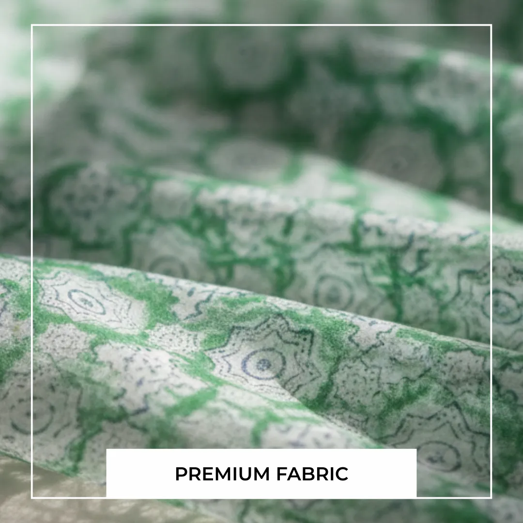 Single-Sided Hand Block Printed Mal Cotton Fabric – Green Floral Motif | Sold Per Meter