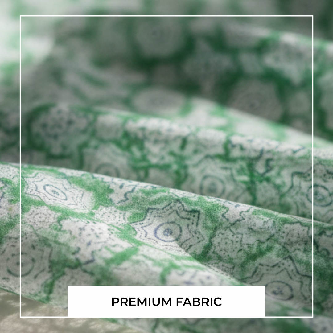 Single-Sided Block Printed Mal Cotton Fabric in Green Floral Motif