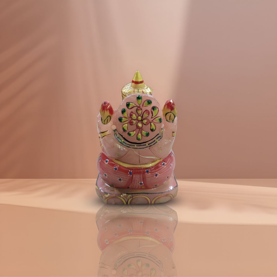 Hand-Carved Rose Quartz Ganesh Idol for Home Decor and Healing