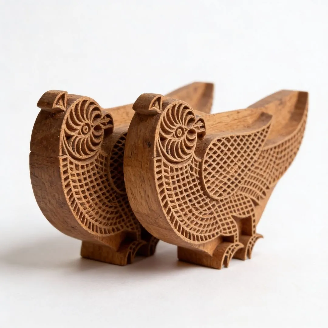Handcarved Gurjan Wood Bird Block for Textile and Craft Printing