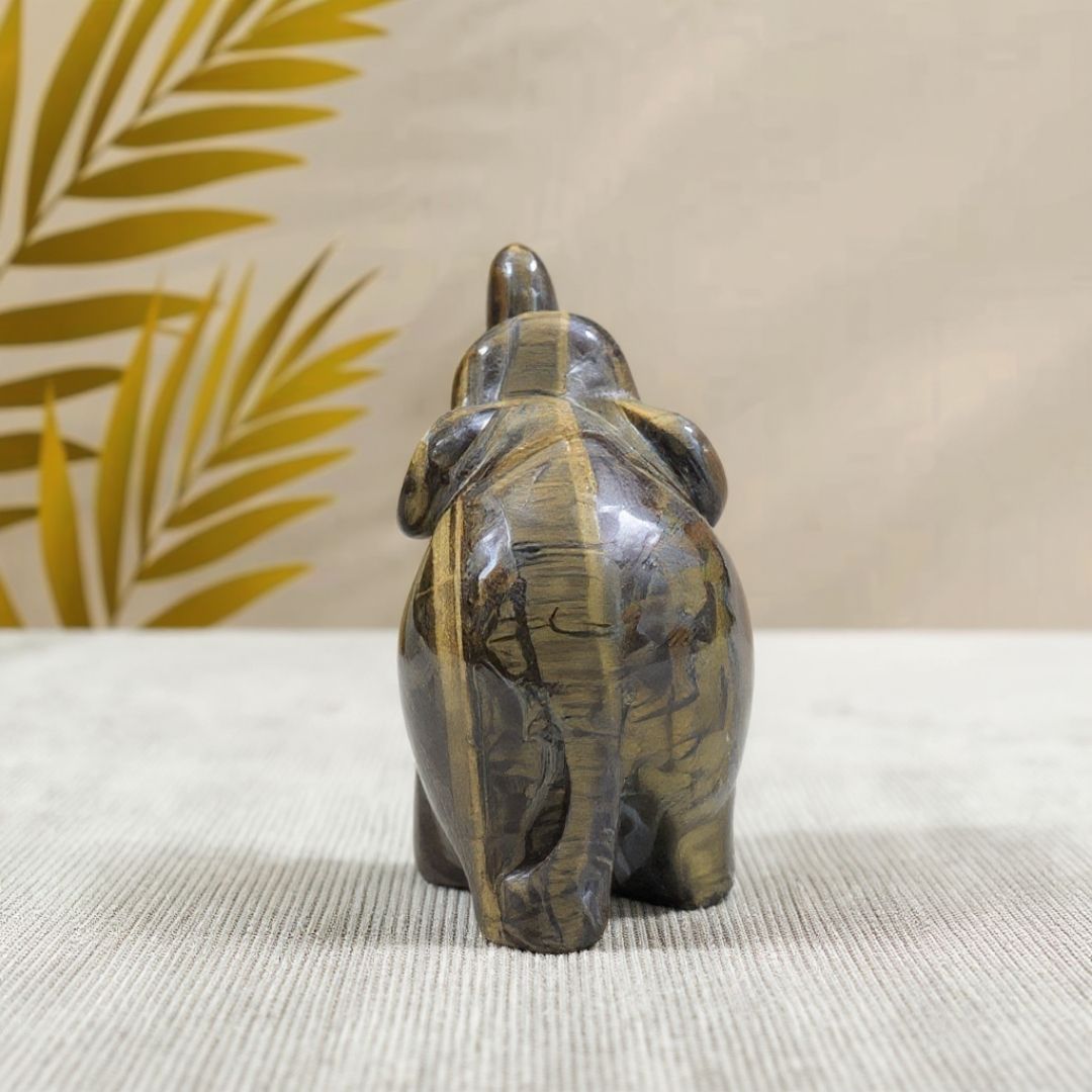 Tiger Eye Gemstone Elephant Sculpture for Home Decor and Spiritual Balance