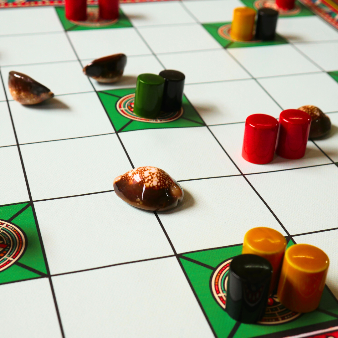 Chowka Bara 5 & 7 House Board Game Combo Set | Cotton Canvas Mat & Wooden Pawns | Ashta Chamma (Telugu), Daayam (Tamil) | Includes How to Play Instructions