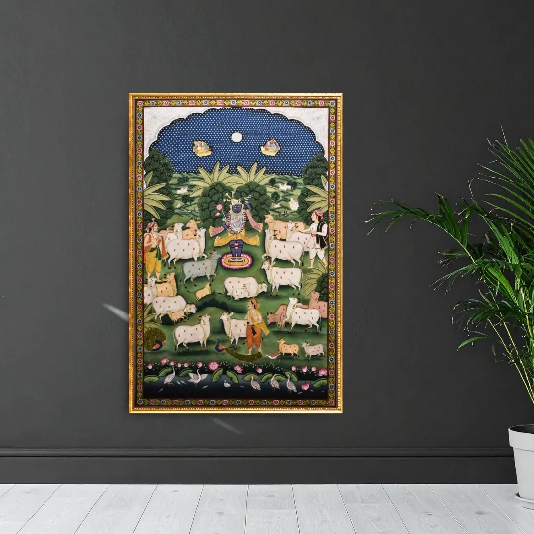 Shrinathji with Cows in Forest
