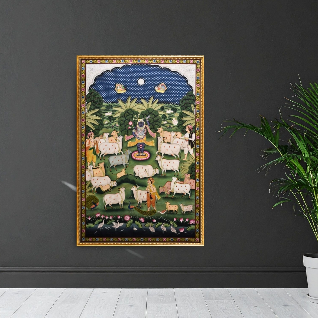 Shrinathji with Cows in Forest