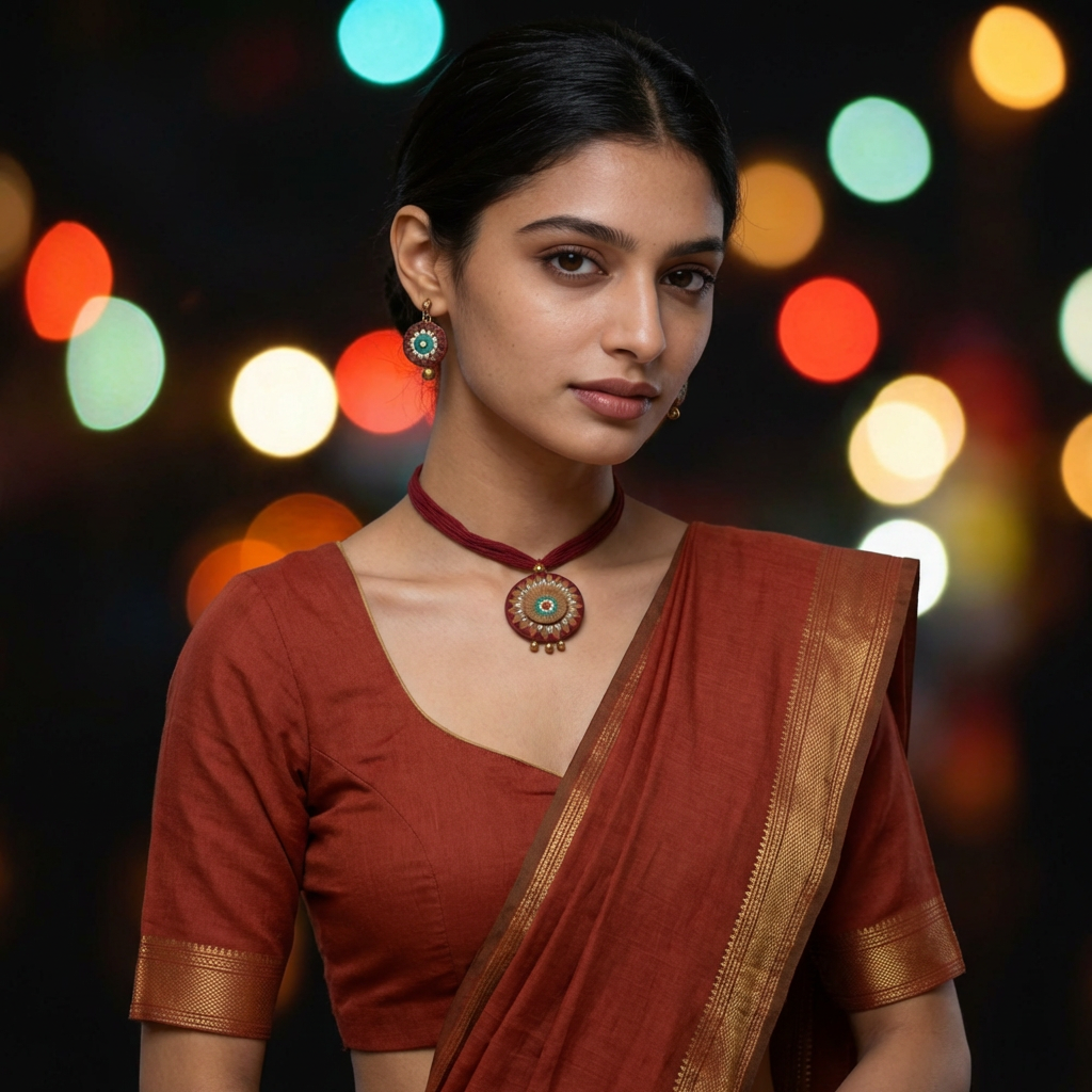 Handmade Terracotta Necklace Set Maroon