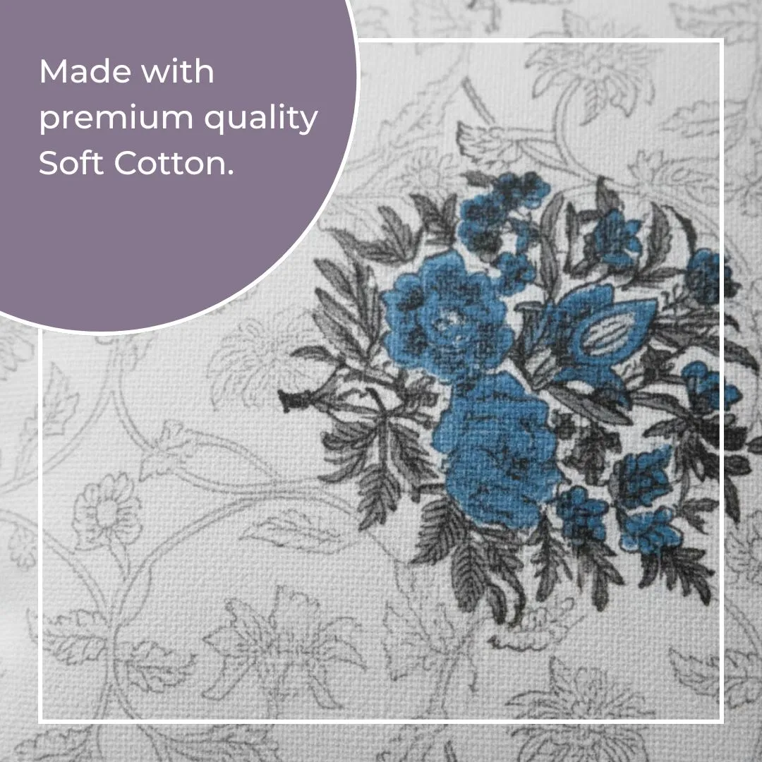 Block Printed Cotton Cushion Covers with Central Floral Motif (Set of 2)