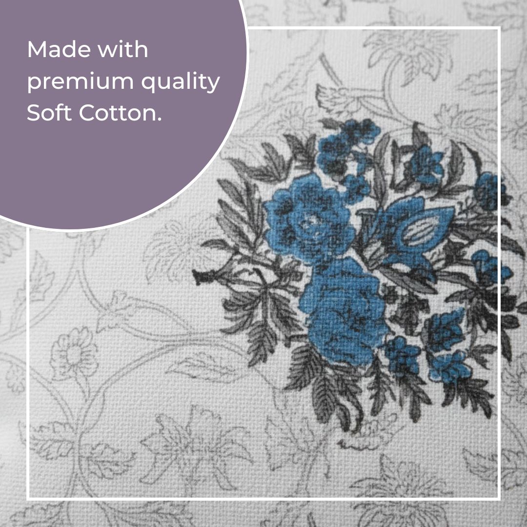 Block Printed Cotton Cushion Covers with Central Floral Motif (Set of 2)
