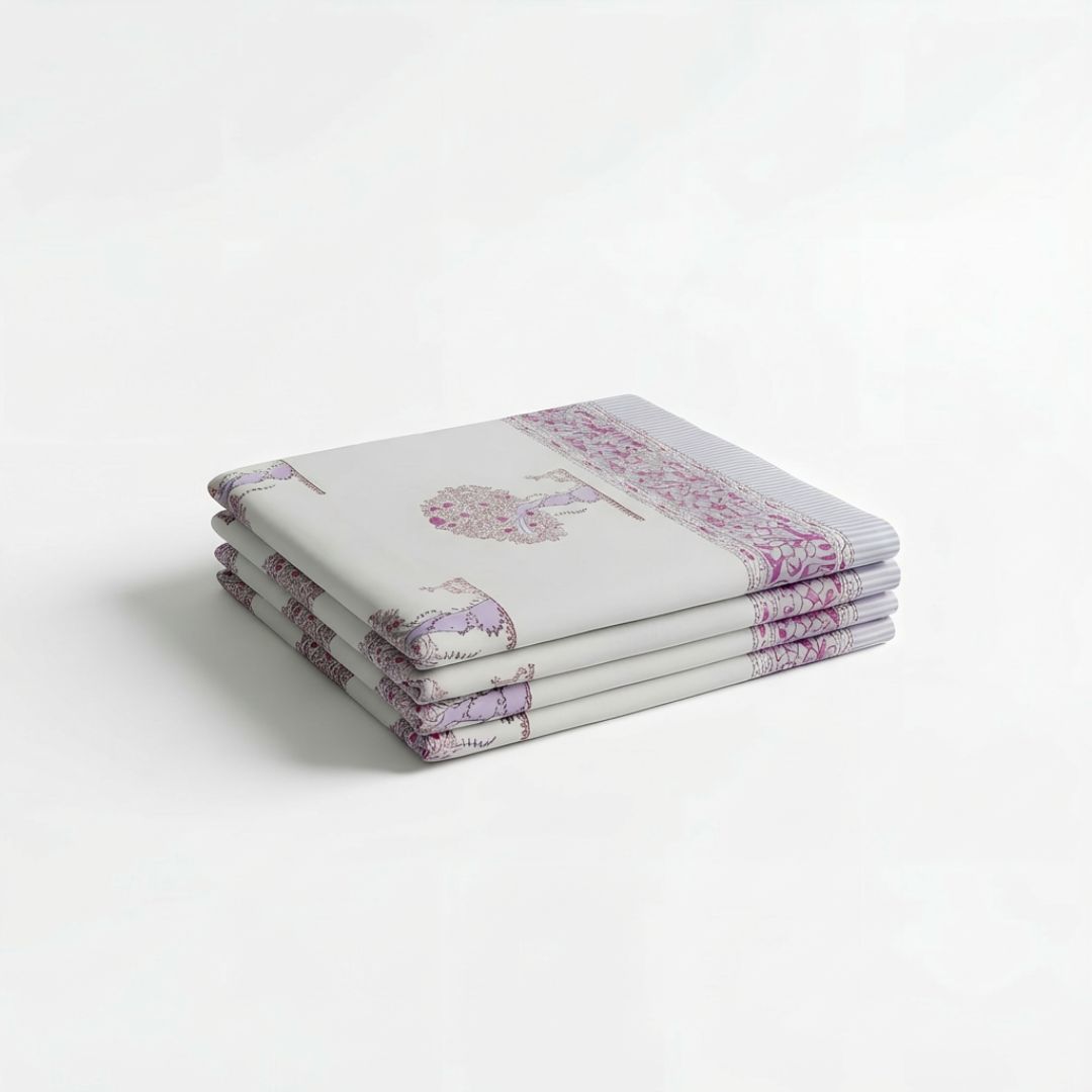 Single-Sided Block Printed Double Bedsheet in Soft Pink Floral Motif