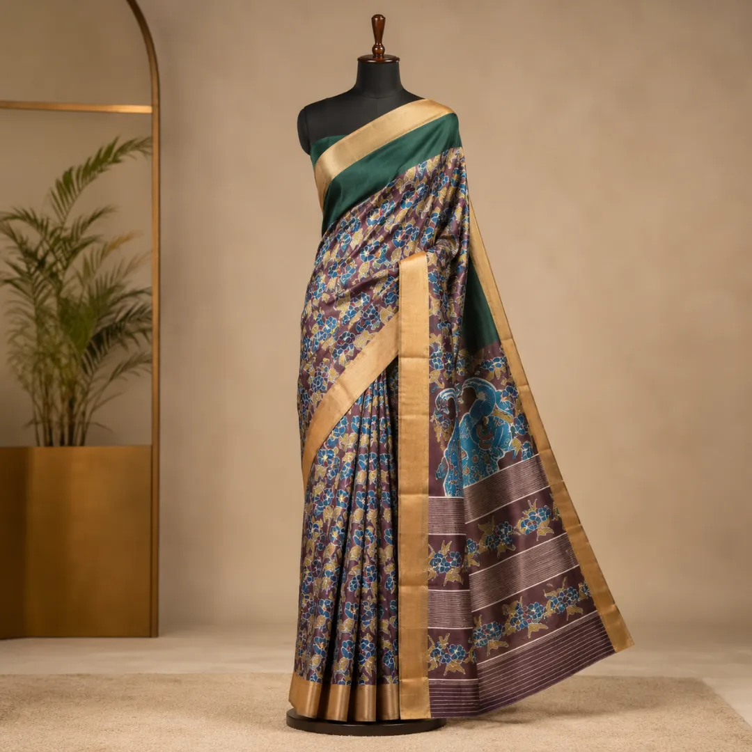 Golden Aura Handcrafted Bapta Tissue Saree with Abstract Pattern & Blouse Piece