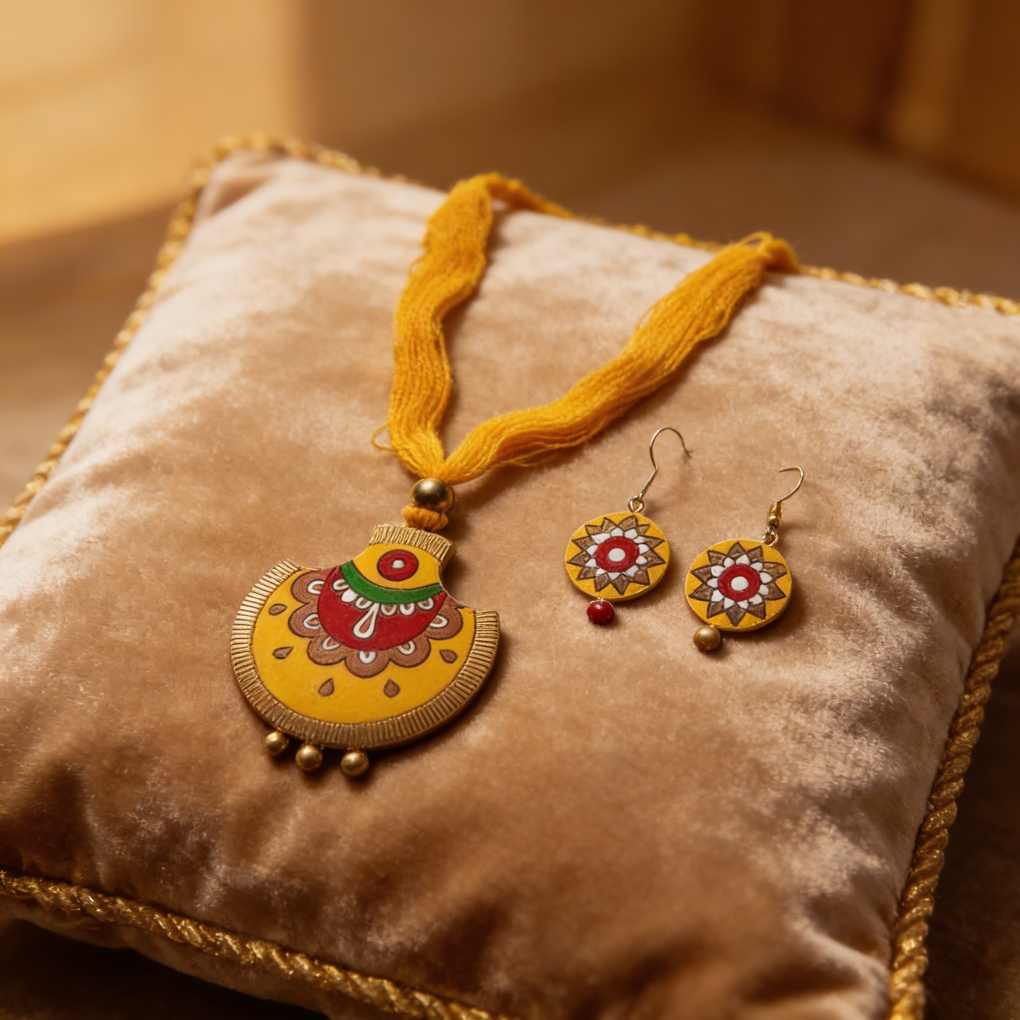 Handmade Terracotta Necklace Set Yellow