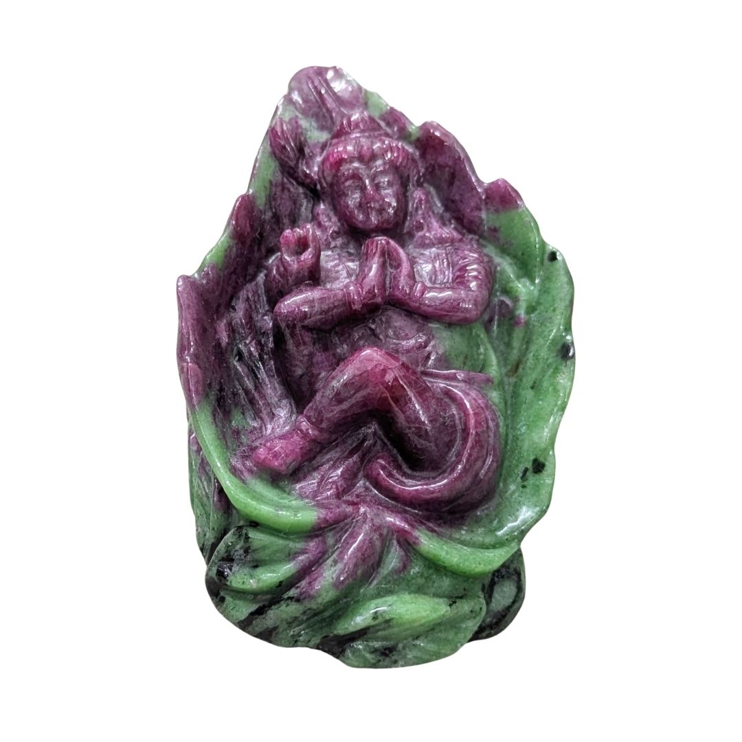 Ruby Zoisite Hand Carved Krishna Idol for Spiritual Décor