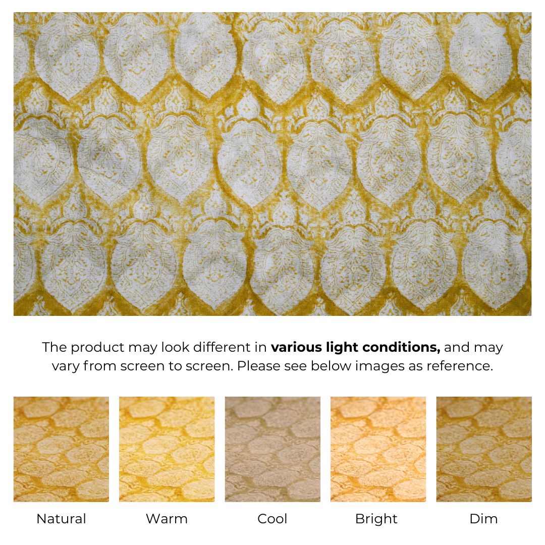 Single-Sided Block Printed Mal Cotton Fabric in Yellow Floral Pattern