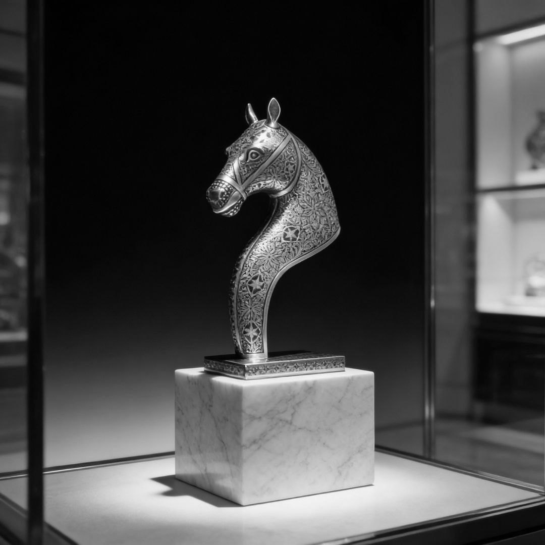 Silver Koftgari Horse Bust with Intricate Metal Inlay Art