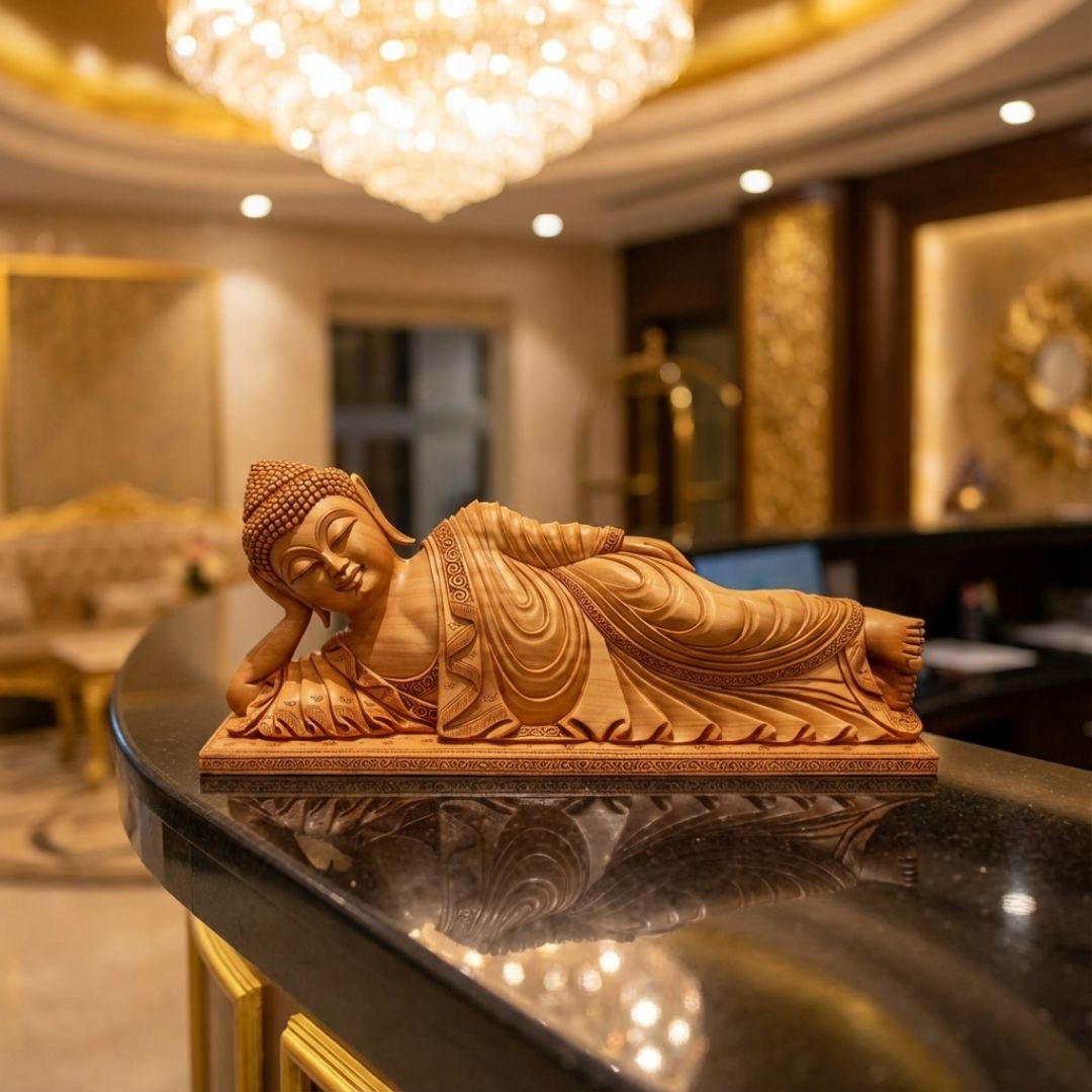 Sleeping Buddha Reclining Sculpture in Sandalwood