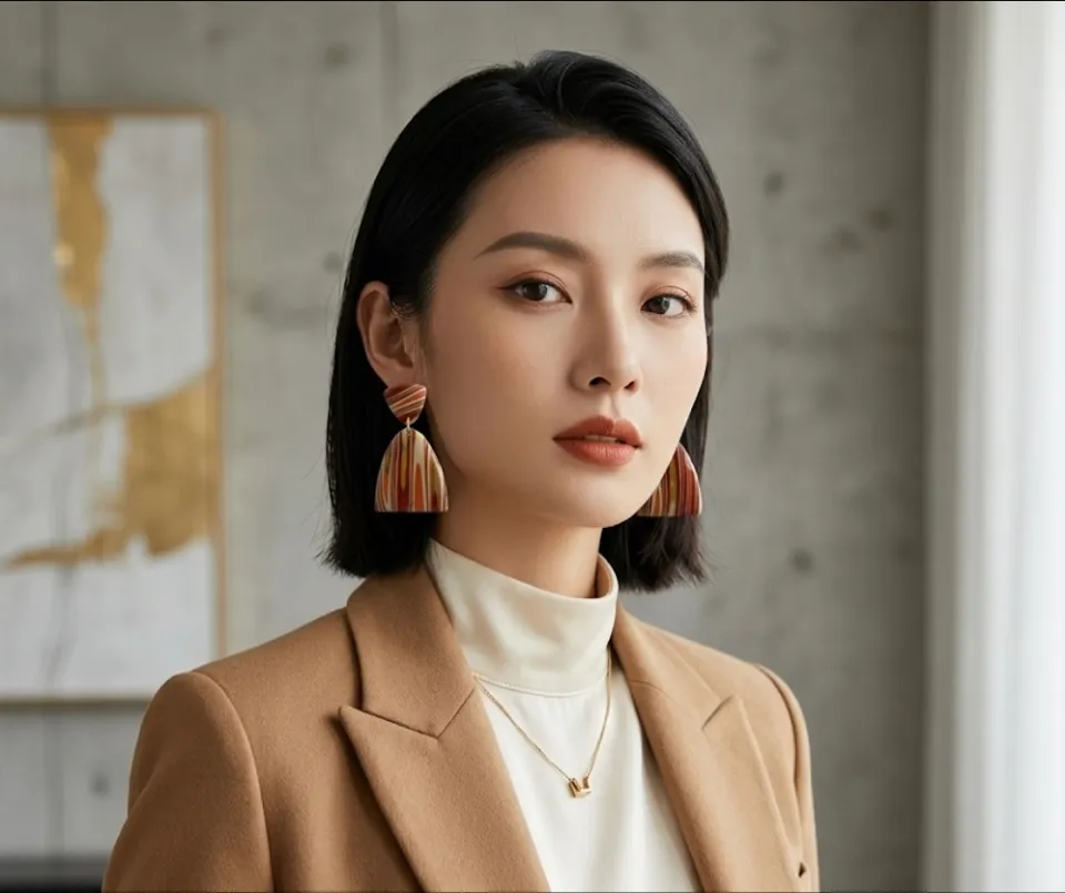 Hand-Glazed Autumn Swirl Arch Statement Earrings