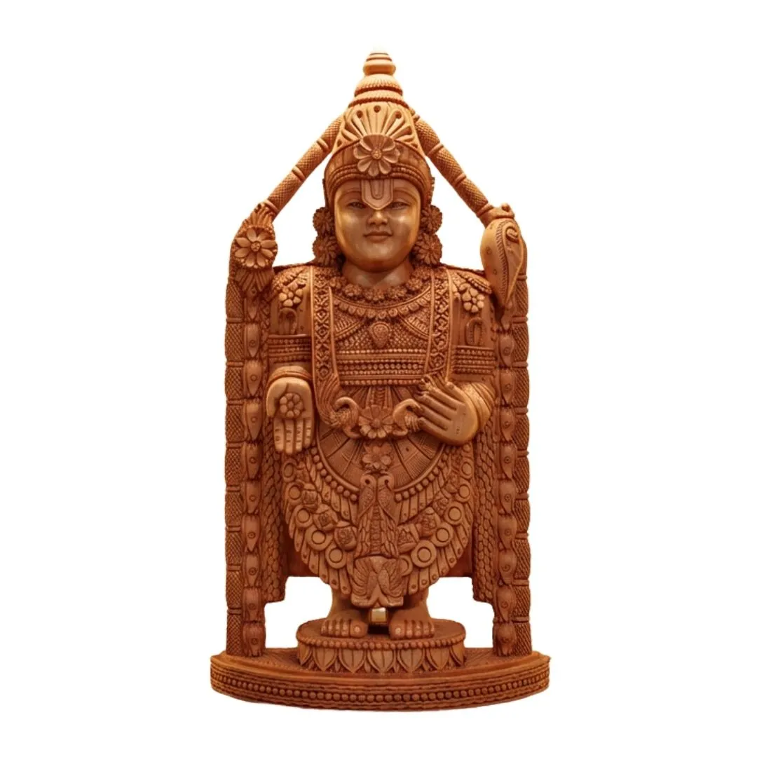 Lord Venkateswara Balaji Wooden Sculpture in Traditional South Indian Style