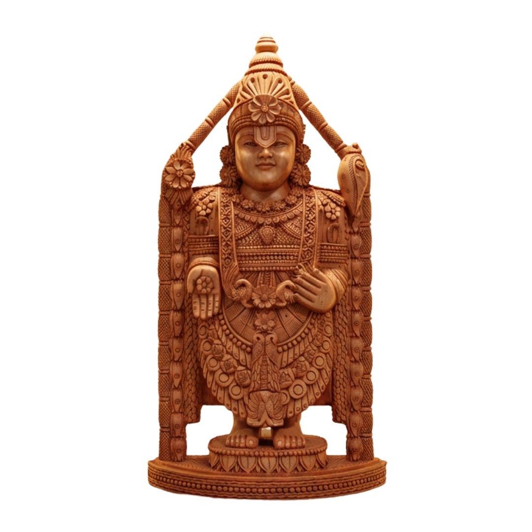 Lord Venkateswara Balaji Wooden Sculpture in Traditional South Indian Style