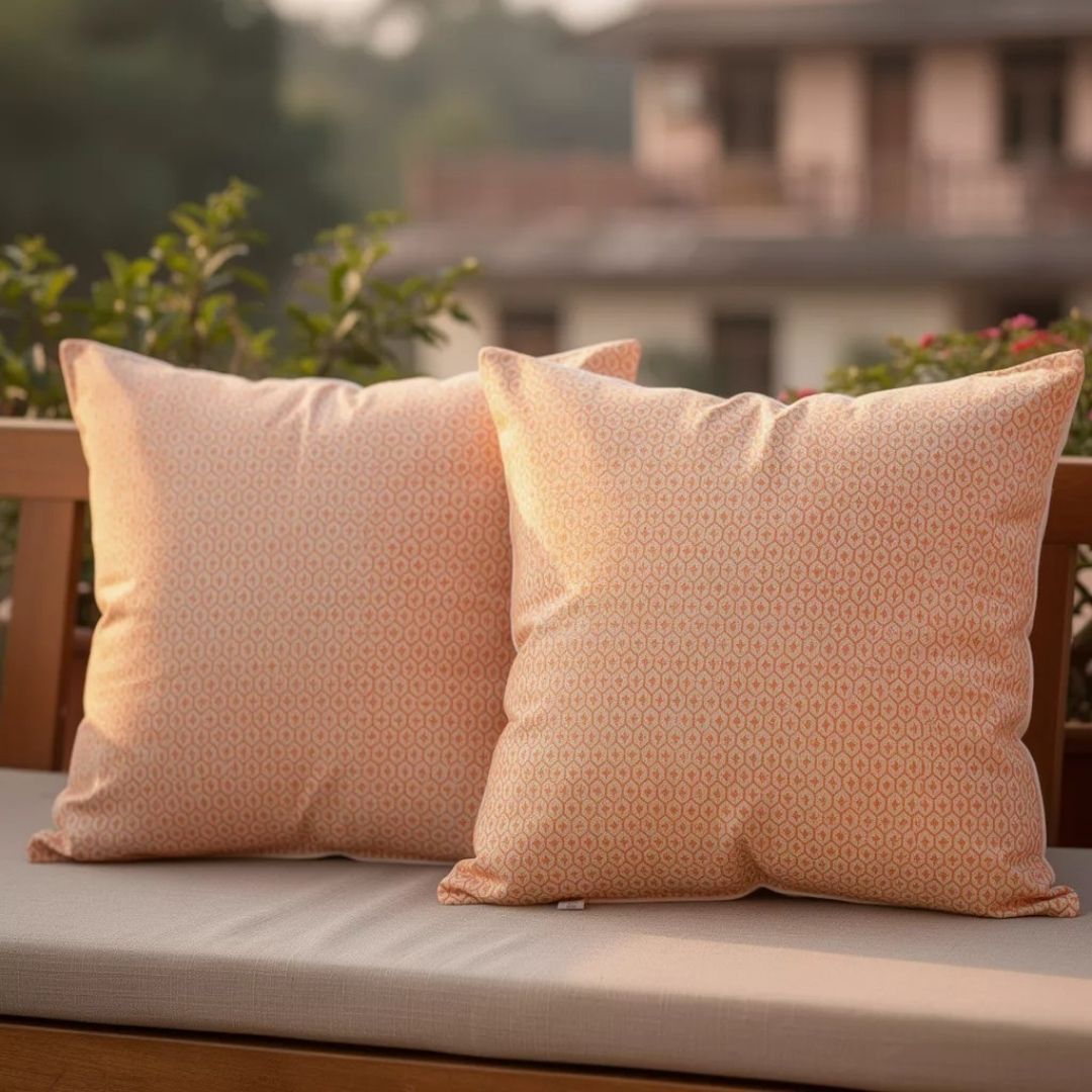Block Printed South Cotton Cushion Cover with Subtle Geometric Pattern