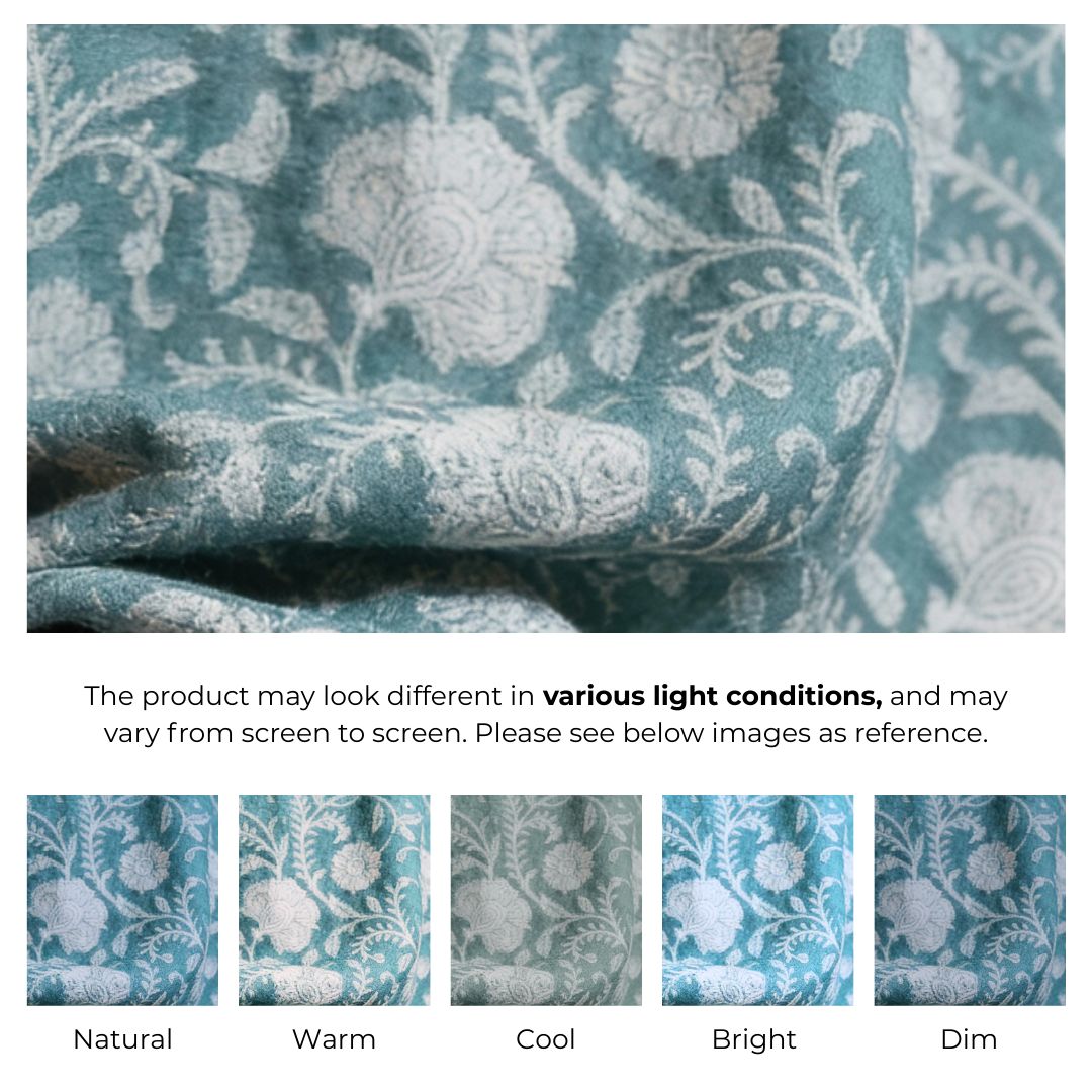 Single-Sided Block Printed Mal Cotton Fabric in Teal Floral Pattern