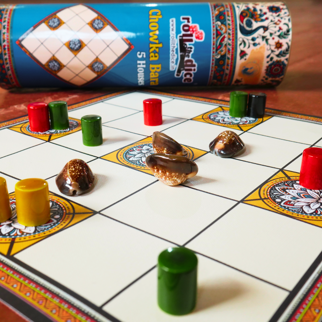 Chowka Bara 5 & 7 House Board Game Combo Set | Cotton Canvas Mat & Wooden Pawns | Ashta Chamma (Telugu), Daayam (Tamil) | Includes How to Play Instructions